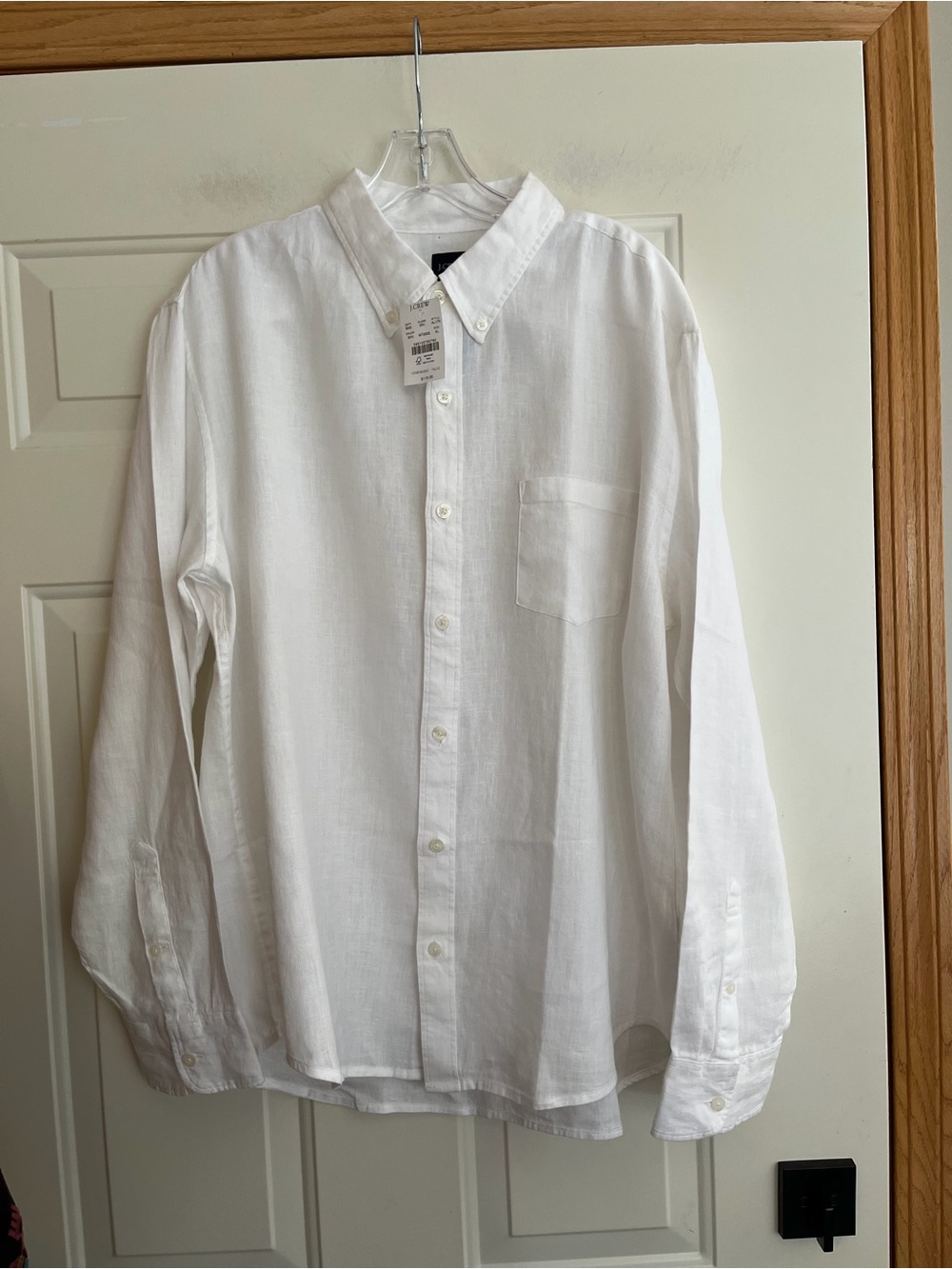 New J. Crew Factory white linen long sleeve button collar shirt. Size XL